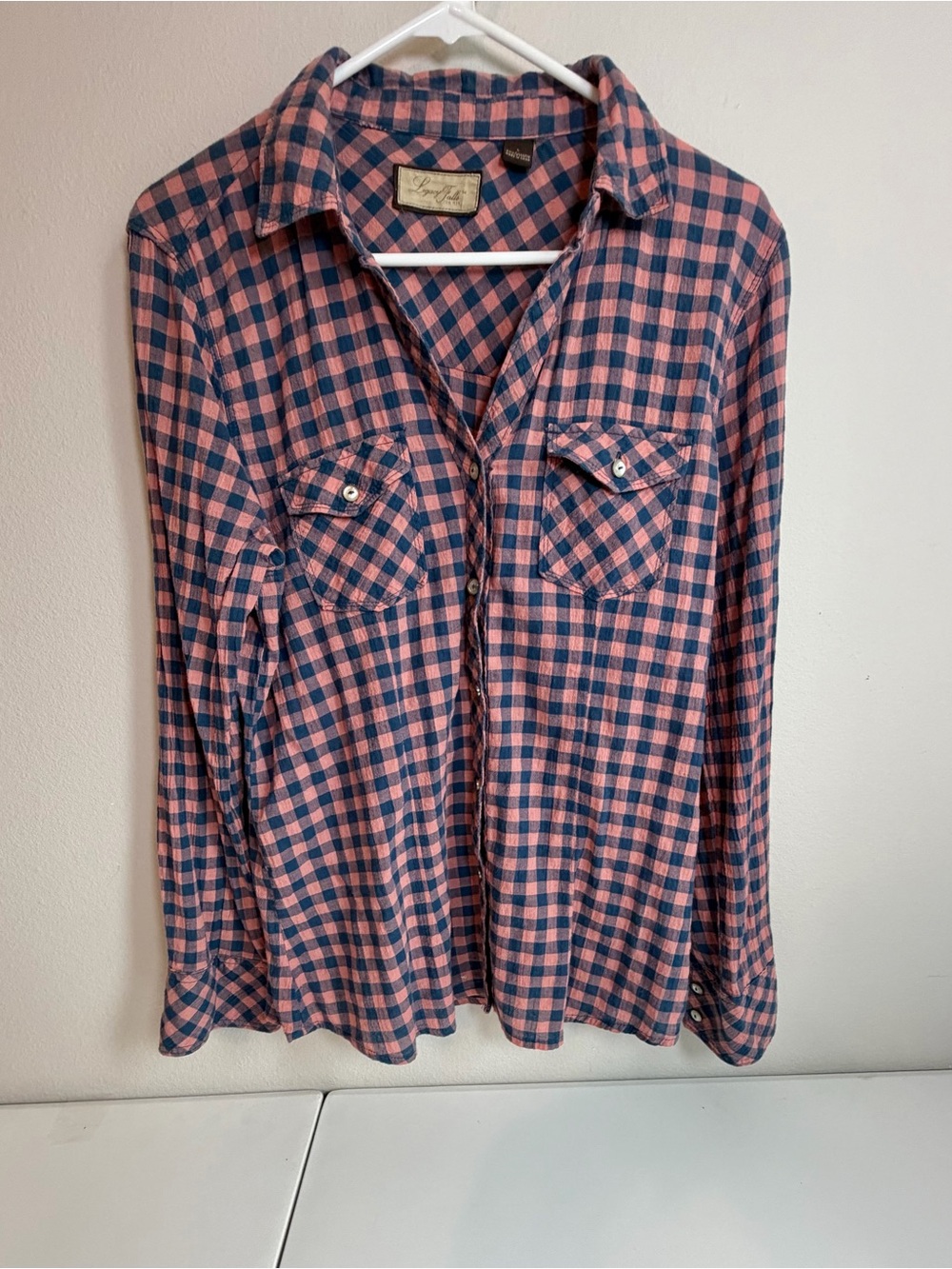 Legacy Falls Pink and Navy Check Plaid Button Down Shirt